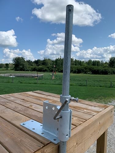 51-5LwrRT1L - Pond Perfections Galvanized Dock Mount securely installed on a wooden dock for mounting aquatic equipment.