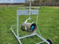 Ice Eater on Portable Galvanized Mount 450 - Pond Perfections Ice Eater mounted on a Portable Galvanized Mount 450 for efficient mobility and operation in ponds or lakes.