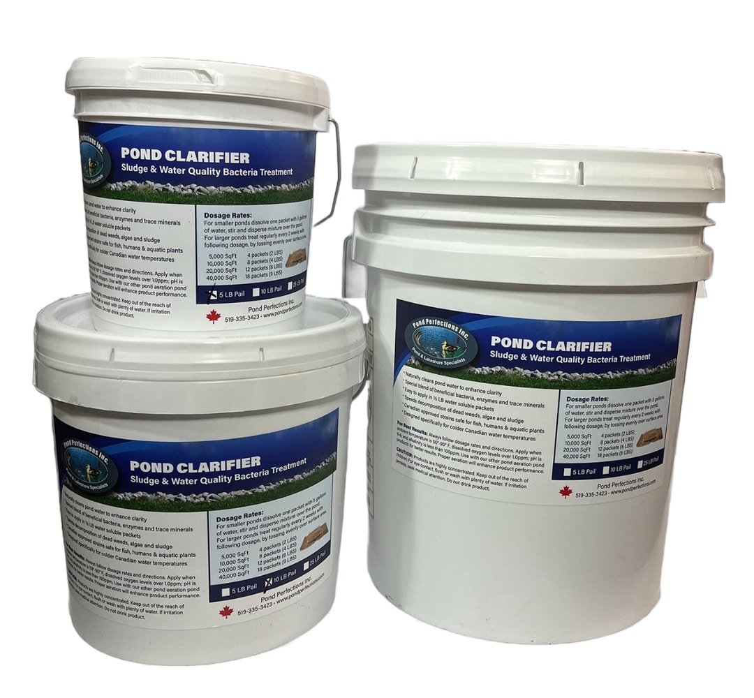 Pond Clarifier Sludge & Water Quality Bacteria - Pond Perfections Pond Clarifier pails in various sizes for sludge and water quality bacteria treatment.