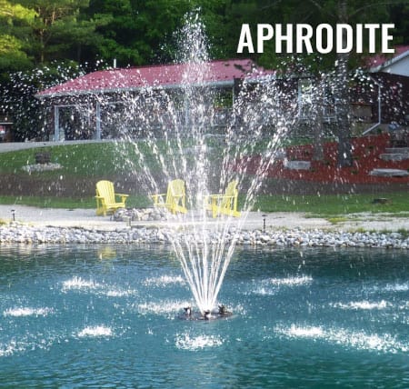 Aphrodite-Nozzle-450x428-1.jpg - Pond Perfections APHRODITE fountain nozzle creating a stunning spray display in a pond