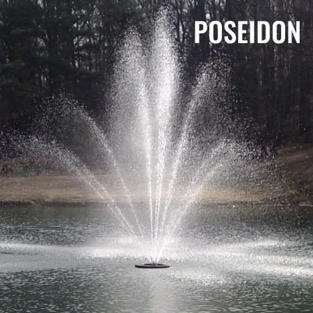 Poseidon-Nozzle-450x450-1.jpg - Pond Perfections Poseidon fountain nozzle producing a multi-tiered, elegant water display in a pond.