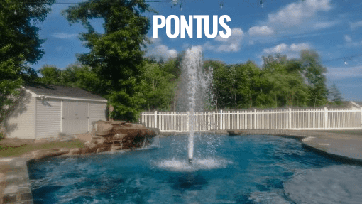 pontus-sp-fountain.png - Pond Perfections Pontus shallow water fountain creating an elegant vertical spray in a pond."