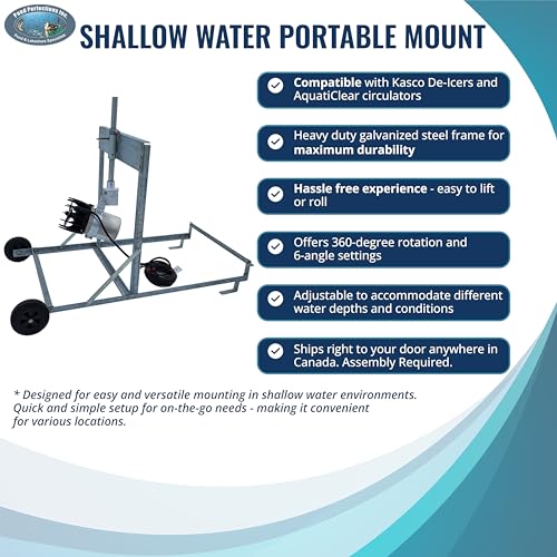 Portable Shallow Water Mount for Kasco AquatiClear Circulator - Pond Perfections Portable Shallow Water Mount for Kasco AquaTiClear Circulator with 360-degree rotation and adjustable settings.